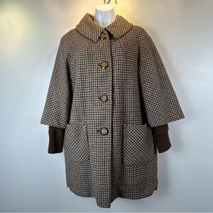 Vintage 60s Coat Houndstooth Wool Knit Cuffs Big Buttons Union Mary Tyler Moore